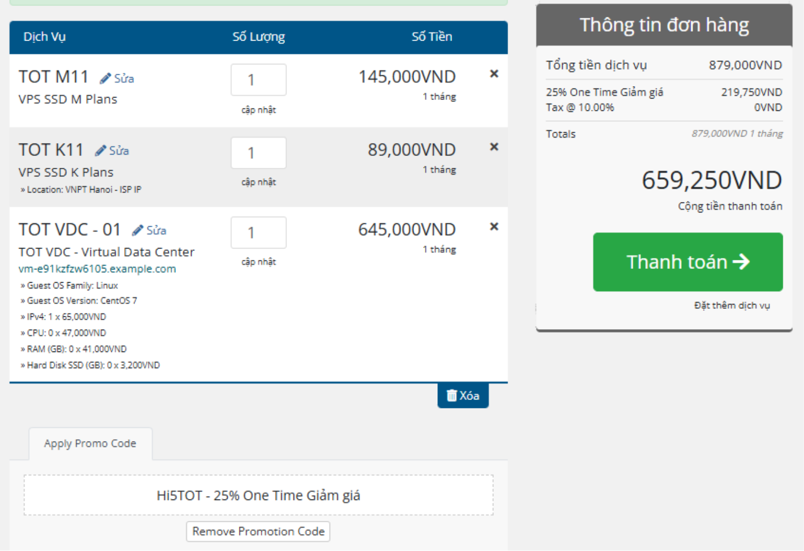 Hướng dẫn sử dụng mã Hi5Tot mua VPS giá ưu đãi từ CloudyTek