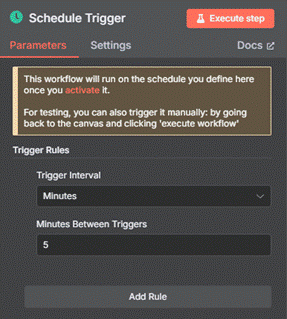 Cài đặt node Schedule Trigger