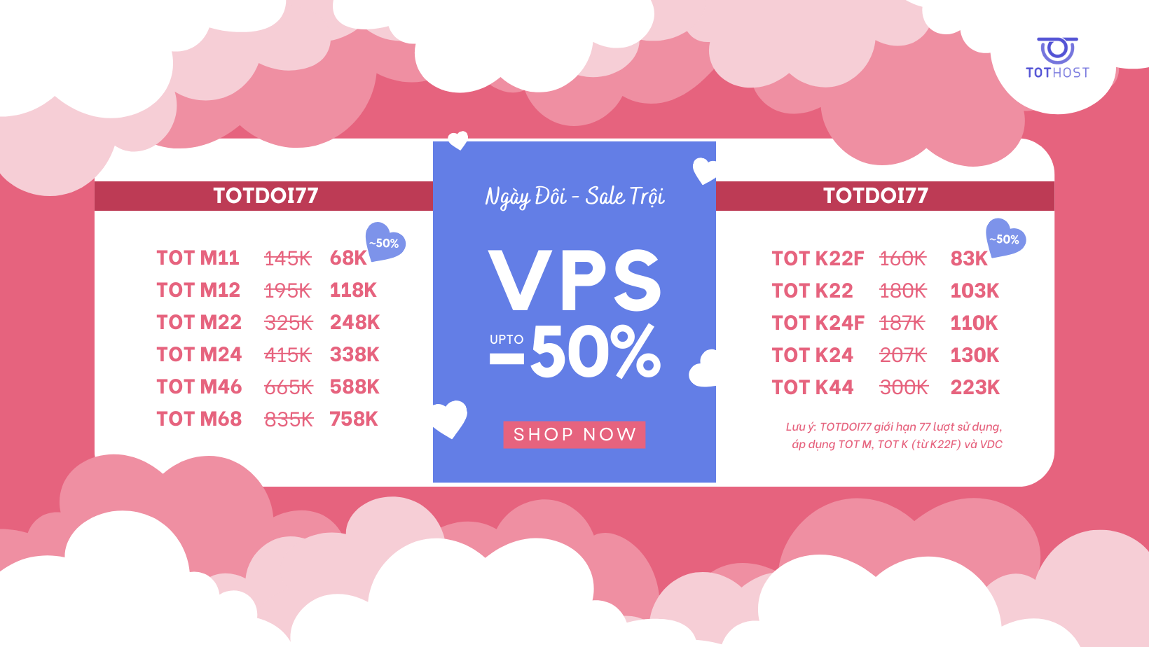 Bảng giá VPS CloudyTek áp dụng chương trình TOTDOI