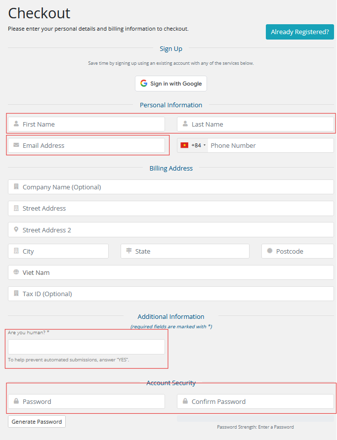 Điền thông tin đăng ký tài khoản CloudyTek