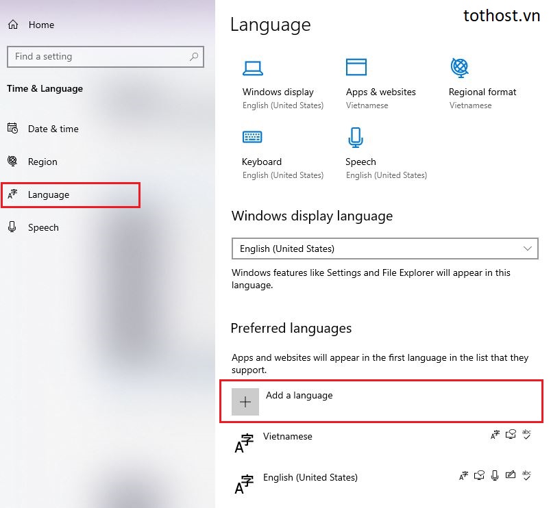 Thêm ngôn ngữ mới trên Windows 10