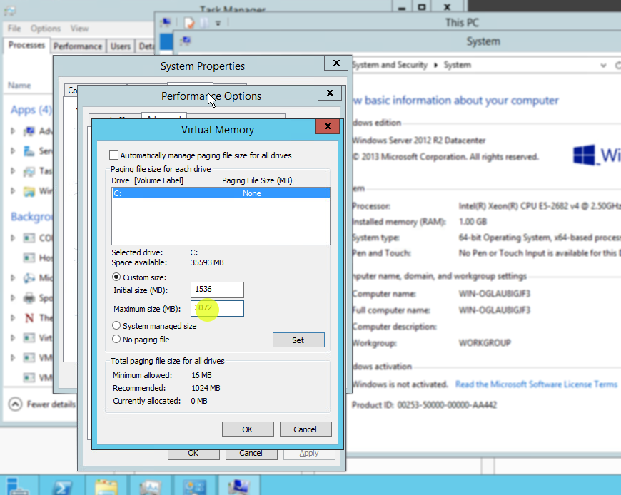 Chỉ nên cài RAM ảo gấp 3 lần RAM hiện tại. 