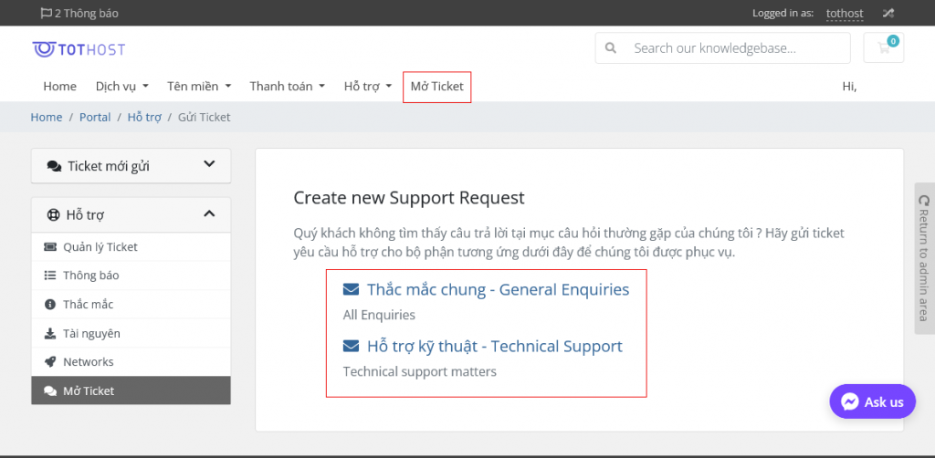 Gửi ticket yêu cầu hỗ trợ tại cổng CloudGate