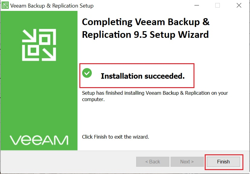 Quá trình cài đặt Veeam hoàn tất 