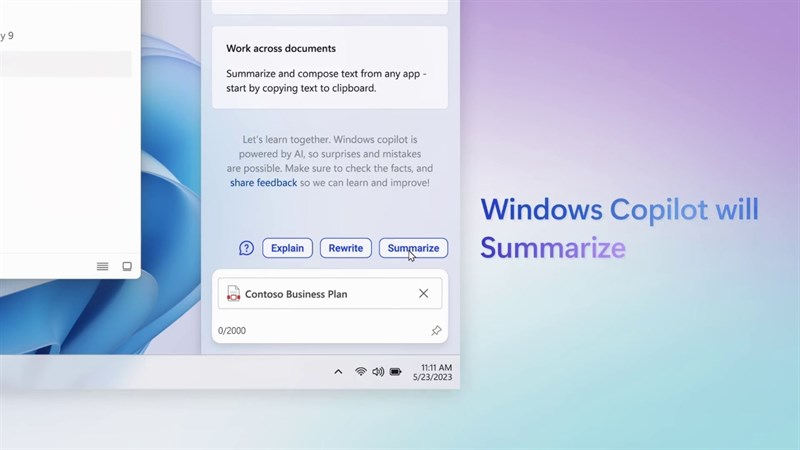 Windows Copilot sẽ có khả năng đọc văn bản hoặc tài liệu, sau đó chatbot sẽ xử lý theo yêu cầu