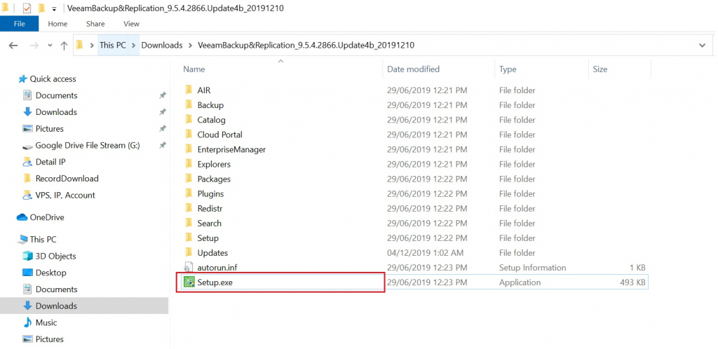 Thư mực đã giải nén sau khi tải về của Veeam