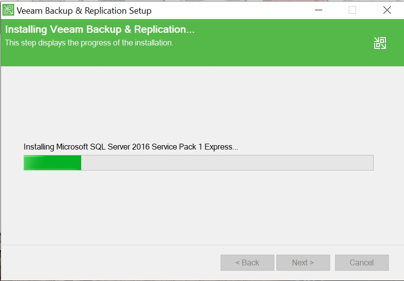 Quá trình cài đặt Veeam đang được thực hiện