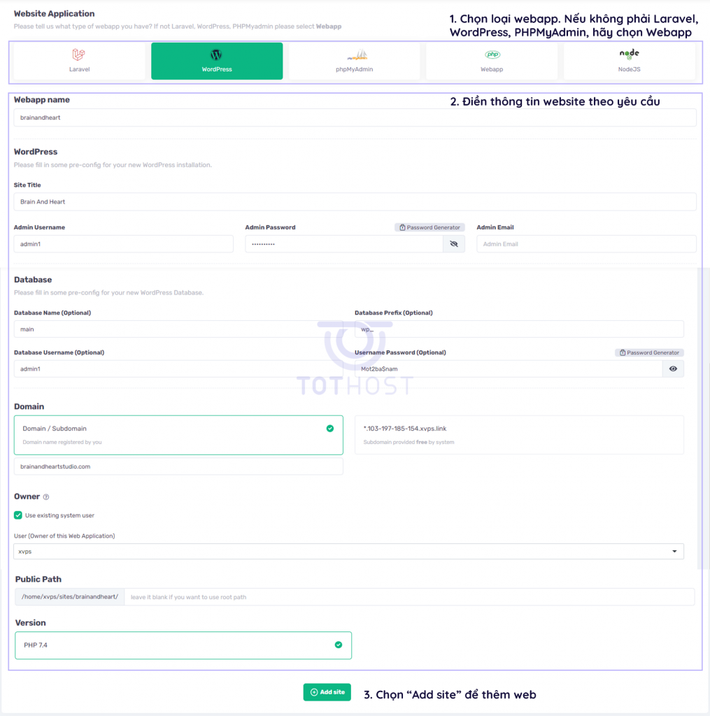 Cách tạo website trên XVPS