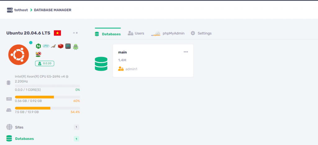 Quản lý Database trên XVPS