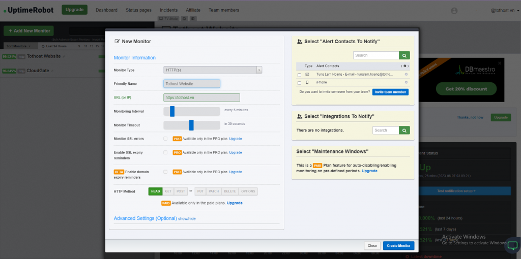 Uptime Robot Add New Monitor