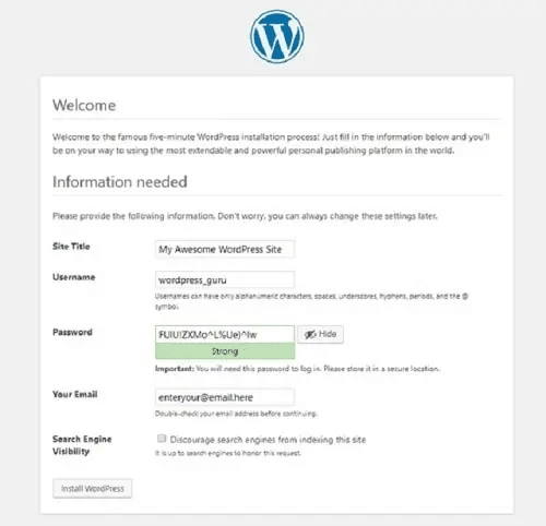 Tạo tên đăng nhập vầ mật khẩu WordPress
