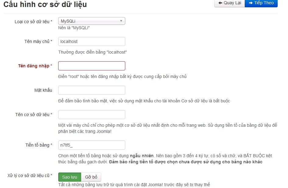Truy cập vào domain đã được trỏ về hosting và khai báo các thông tin.